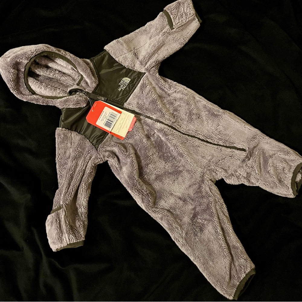 The North Face Oso Gray Hooded Plush Bunting 3-6 months